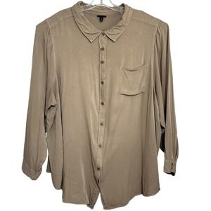 Torrid Taupe Top Washed Rayon Button Front Blouse 3/4 Sleeve Flowy Pocket SZ 5